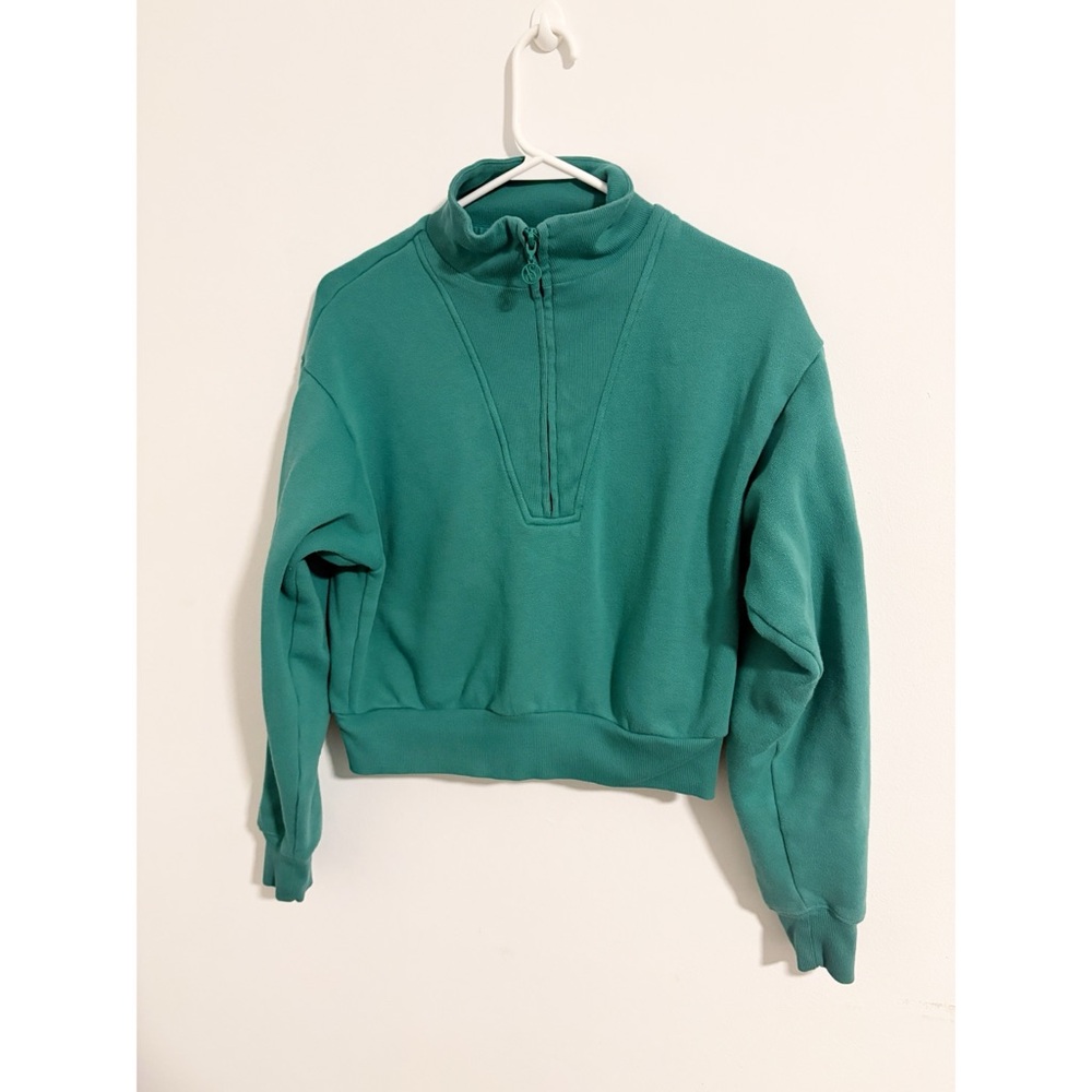 Victoria's Secret Green Cotton Fleece Cropped Sweater‎ Retro